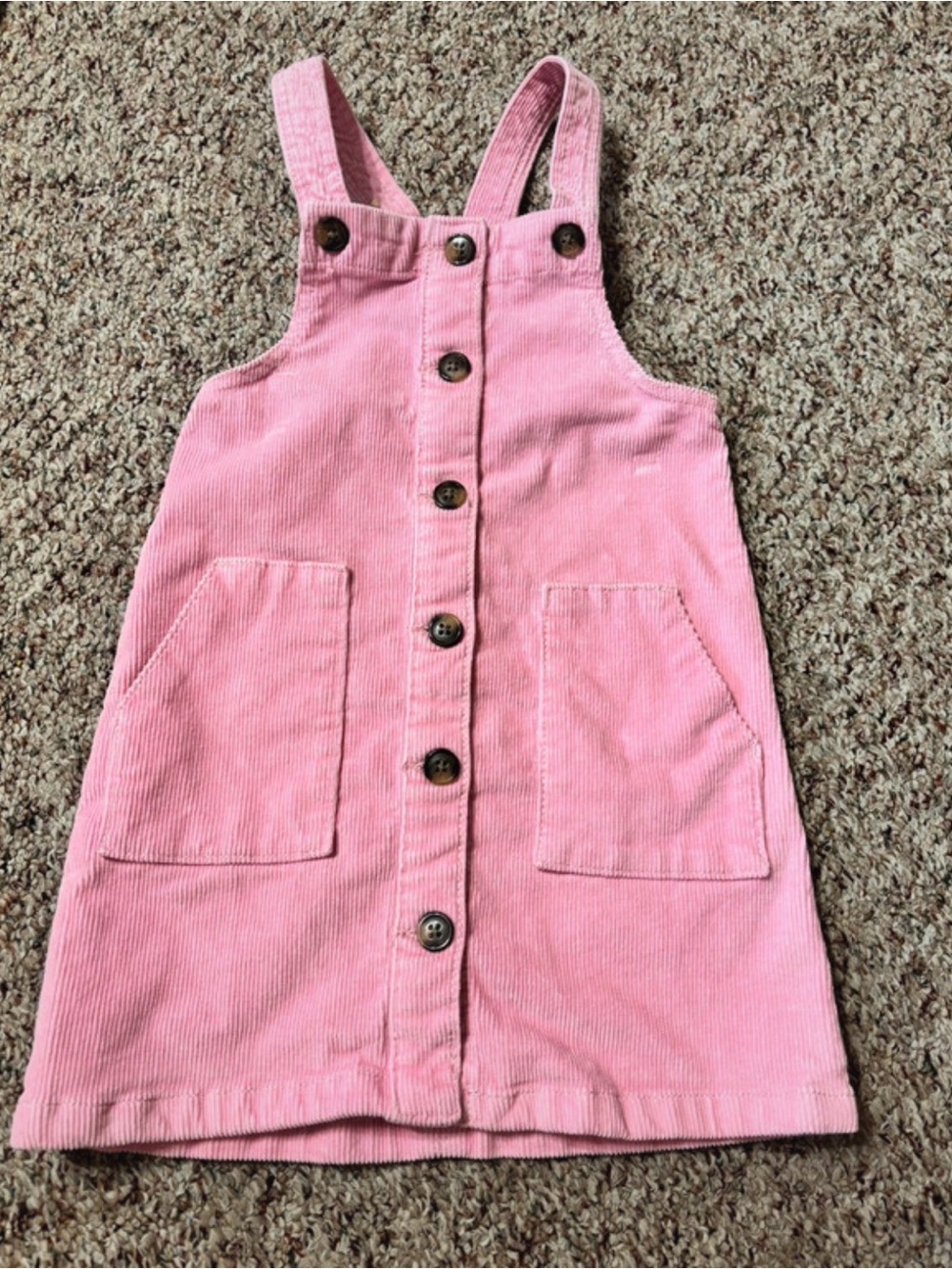 Pink corduroy overalls dress